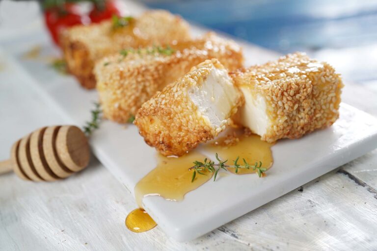 Fried Feta pdo cheese with sesame seeds